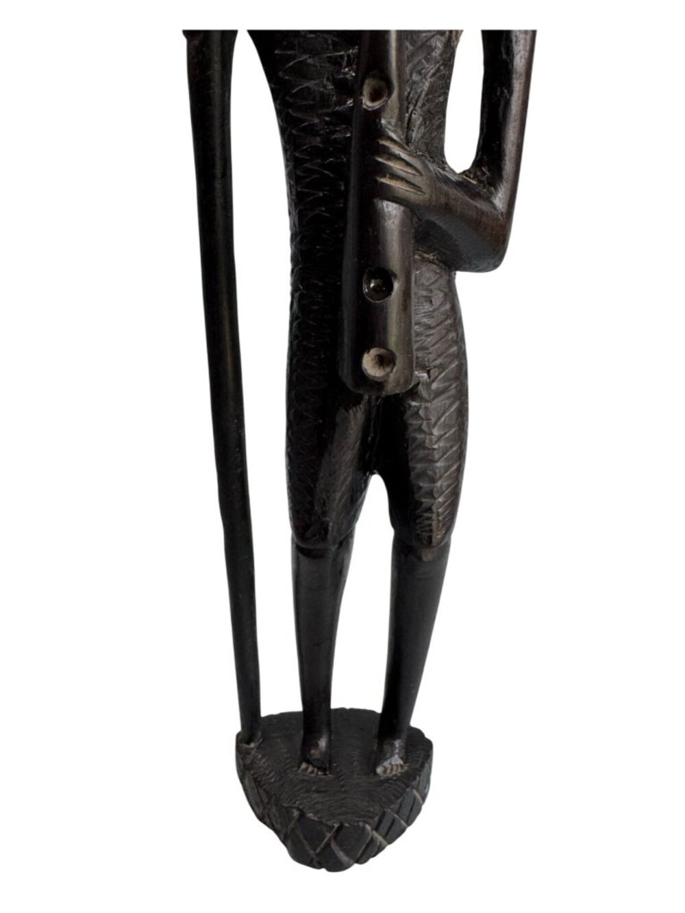 African Tribal Carved Wood Figure Sculpture Flute Player Ebony 15" - Picture 6 of 9